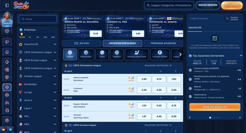Apuestas deportivas en DudeSpin