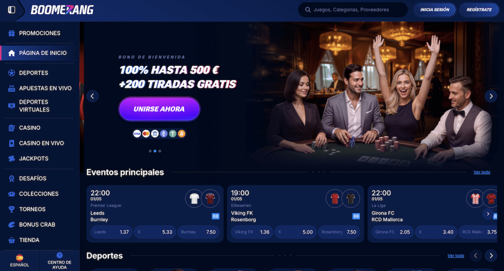 Boomerang-Bet Casino página principal