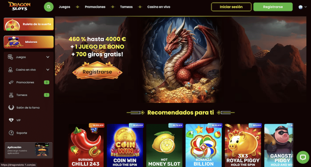 DragonSlots Casino página principal