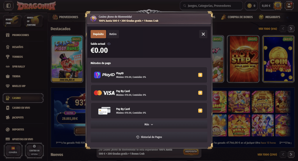 Dragonia Casino pagos