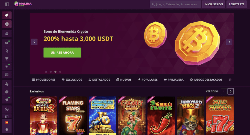 Malina Casino página principal