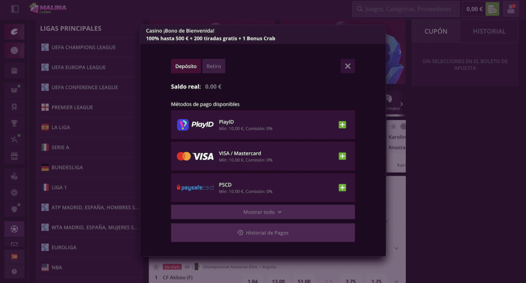Malina Casino pagos