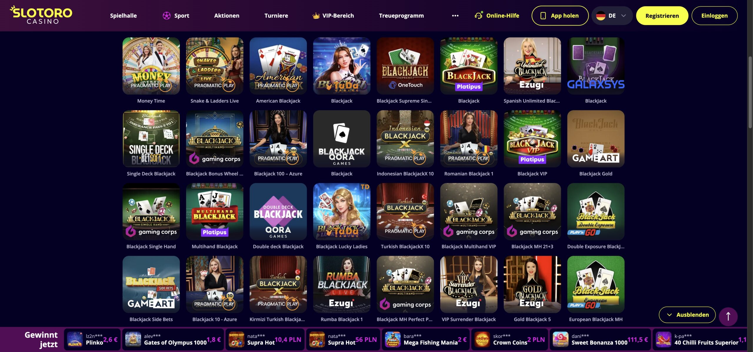 Slotoro Live-Casino-Spiele