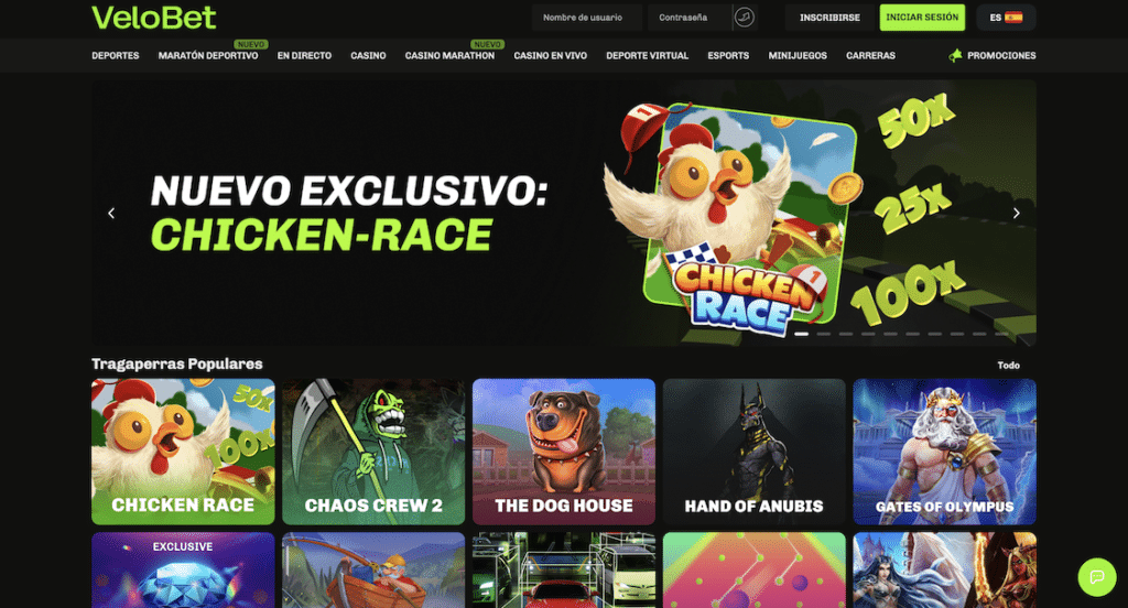 Velobet Casino página principal