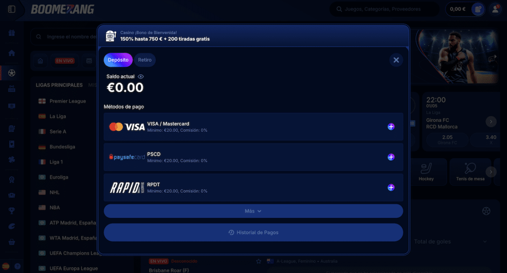 Boomerang-Bet Casino pagos