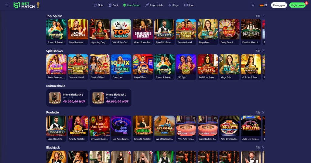 Betmatch Casino Live-Spiele
